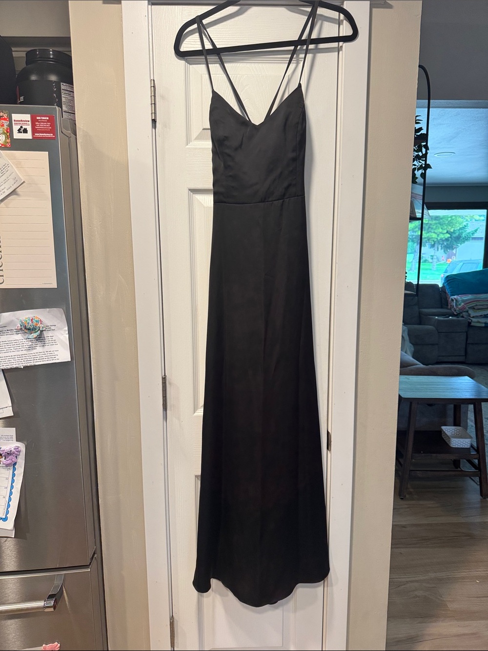 Azazie Black Satin V-Neck Spaghetti-Strap Slip Gown
